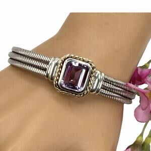 Sterling Silver & 14K Gold with Amethyst Cable Cuff Bracelet CNA Thailand;Y940